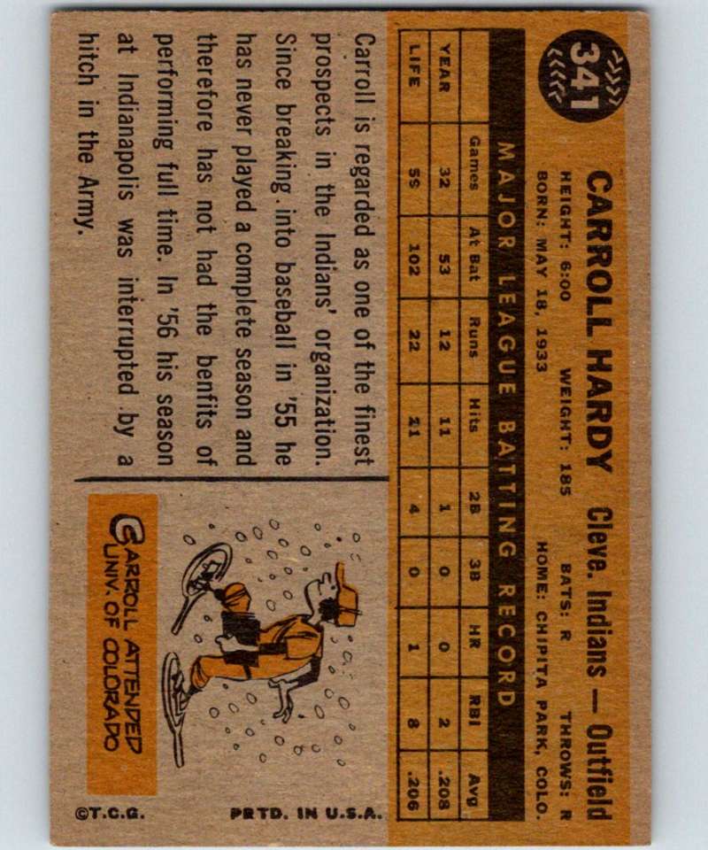 1960 Topps #341 Carroll Hardy Indians MLB Baseball 3884