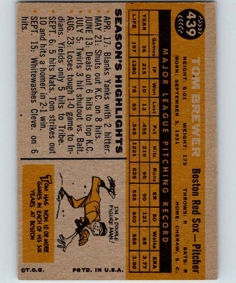 1960 Topps #439 Tom Brewer Red Sox MLB Baseball 3905