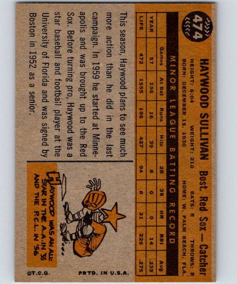 1960 Topps #474 Haywood Sullivan Red Sox MLB Baseball 3907