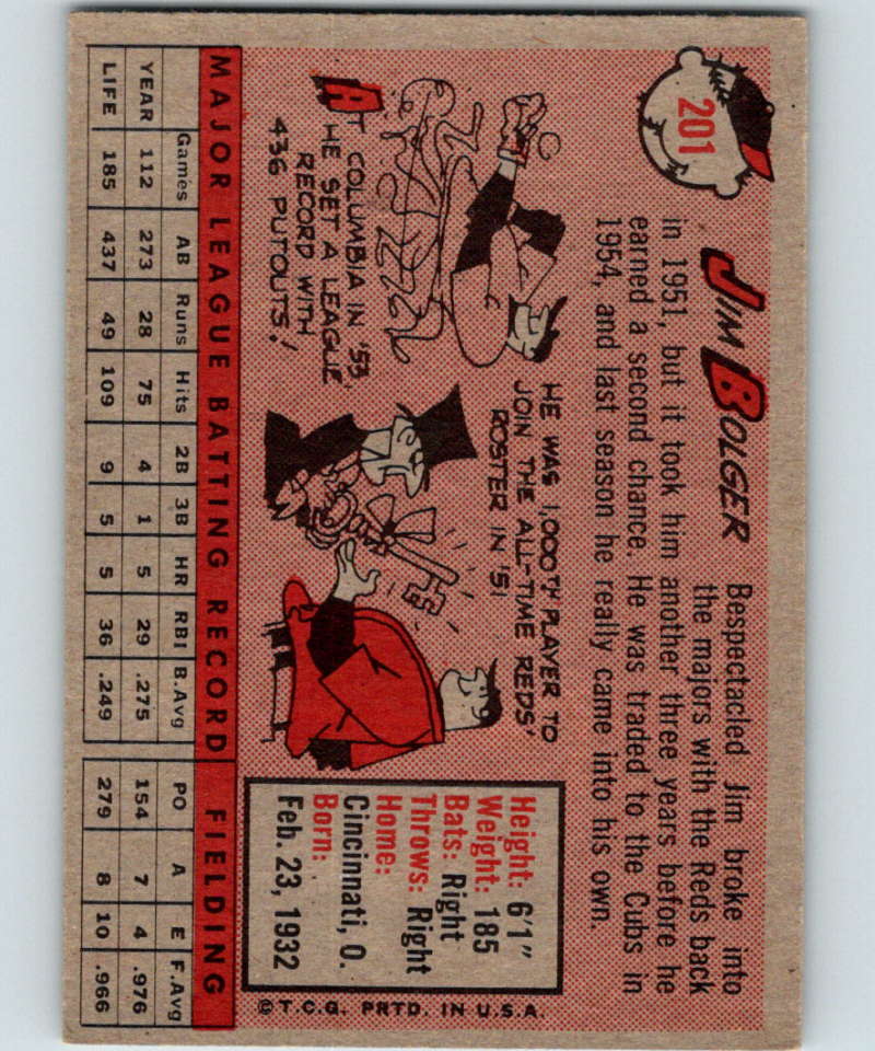 1958 Topps #201 Jim Bolger Cubs UER Baseball 3962 Image 2