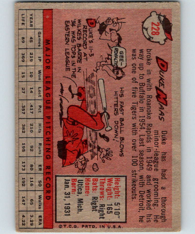1958 Topps #228 Duke Maas Athletics Baseball 3971 Image 2