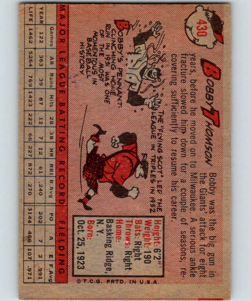 1958 Topps #430 Bobby Thomson Cubs Baseball 4001