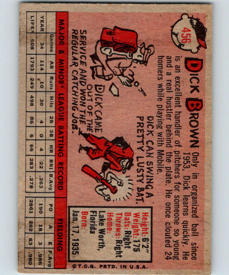 1958 Topps #456 Dick Brown RC Rookie Indians Baseball 3963 Image 2