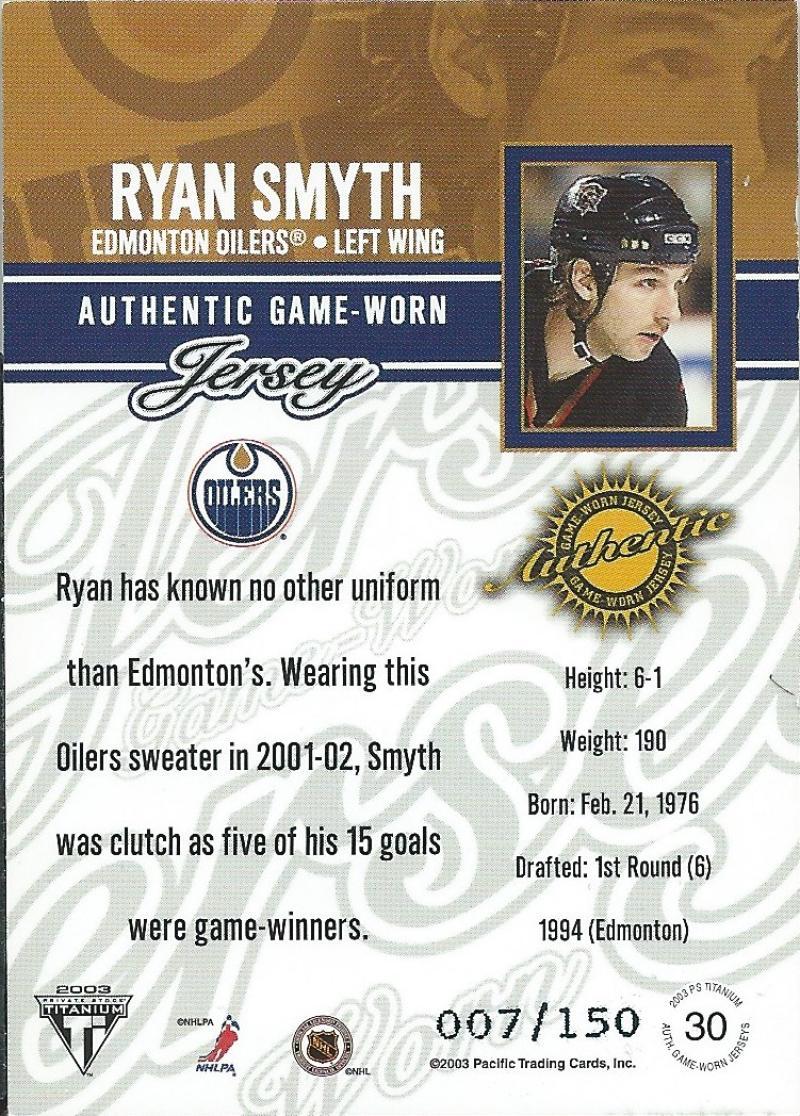 2002-03 Titanium Jerseys Ryan Smyth Hockey NHL 7/150 MEM NHL 04185