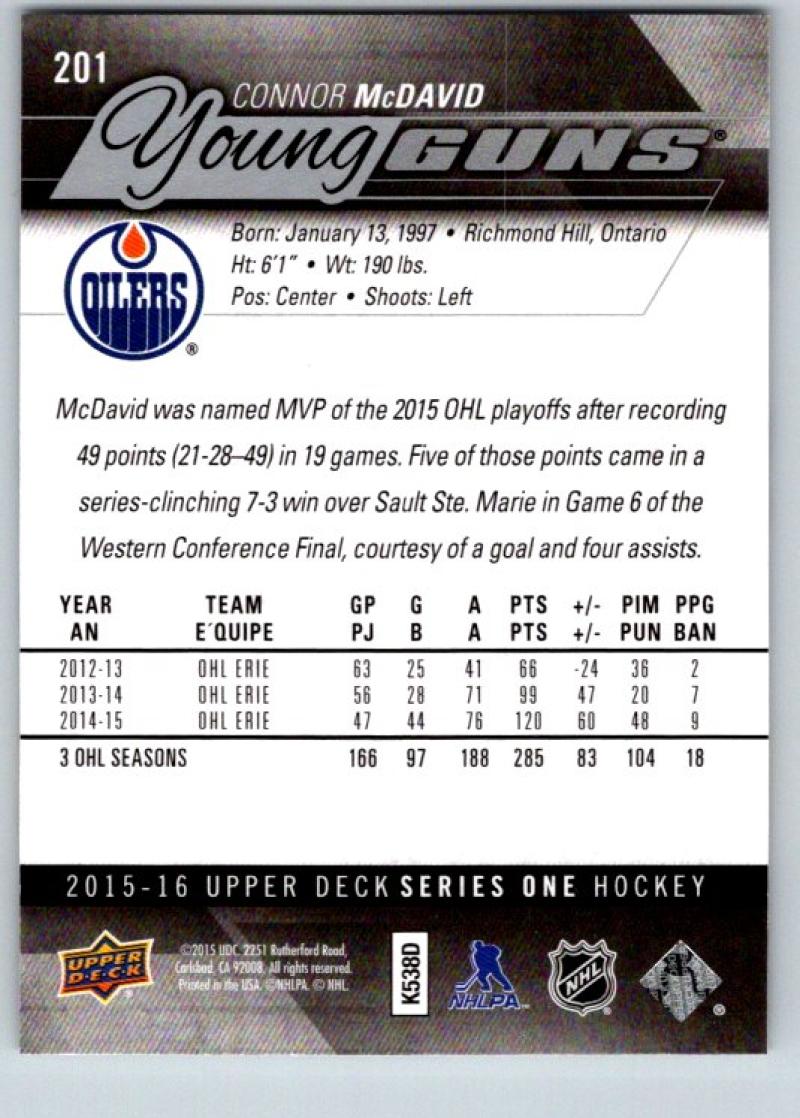 2015-16 Upper Deck CONNOR McDAVID Young Guns Rookie RC Gem-Mint