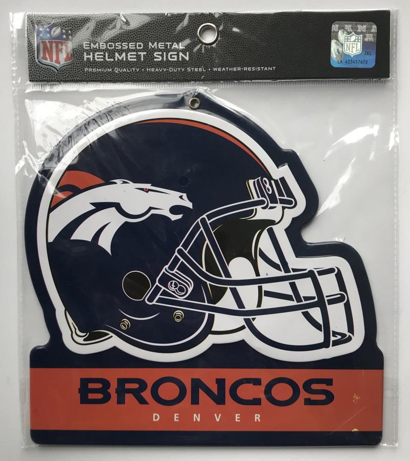 Denver Broncos NFL Embossed Heavy-Duty Metal Helmet Sign 8"x8" Image 1