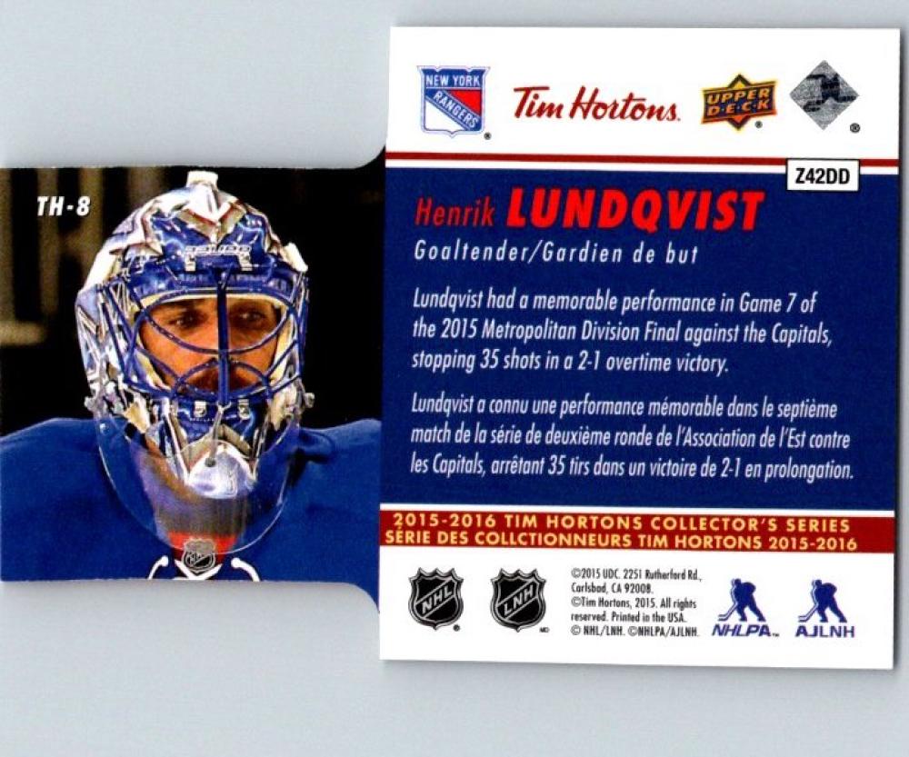 2015-16 Upper Deck Tim Hortons Die Cuts Henrik Lundqvist Hockey NHL 04330