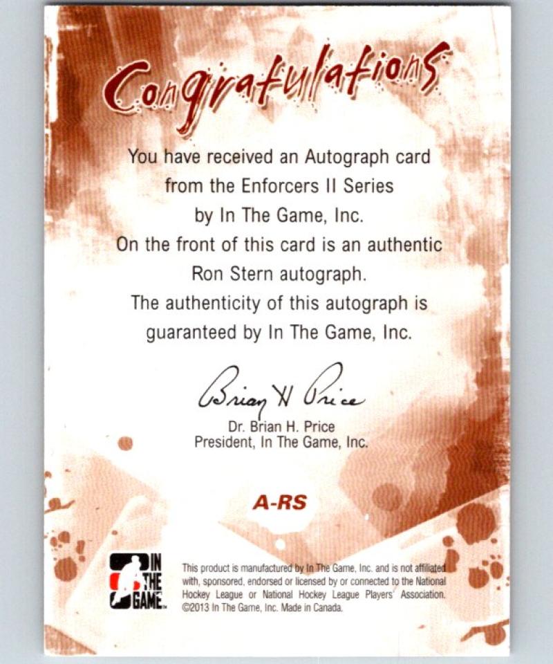 2013-14 ITG Enforcers Autographs #ARS Ron Stern Auto NHL Flames 04353