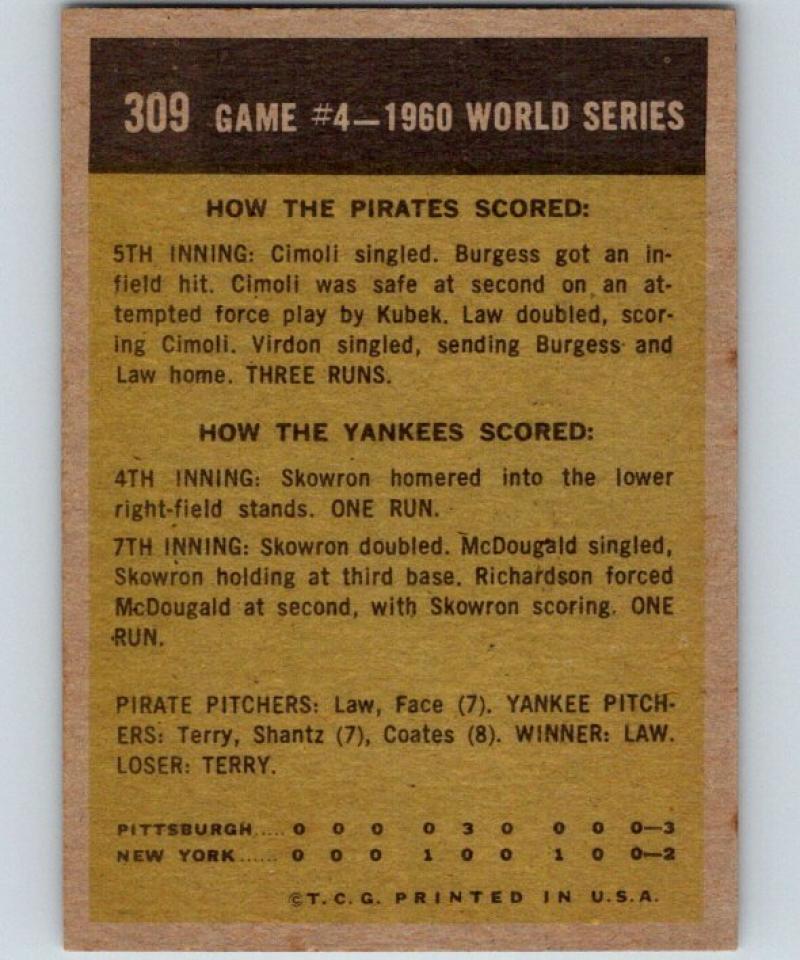 1961 Topps #309 World Series Game 4 (Cimoli is Safe in Crucial Play) 04360