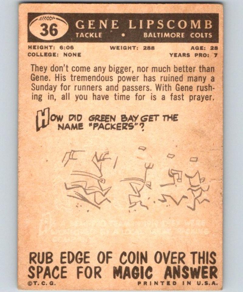 1959 Topps #36 Gene Lipscomb Football NFL RC Rookie Colts Vintage 04367