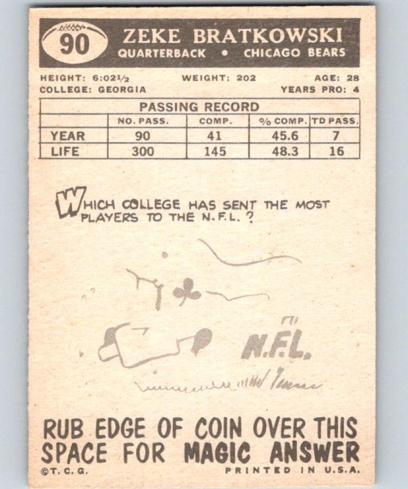 1959 Topps #90 Zeke Bratkowski Football NFL Bears Vintage 04369