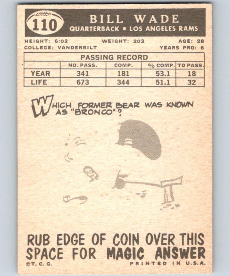 1959 Topps #110 Bill Wade Football NFL LA Rams Vintage 04372