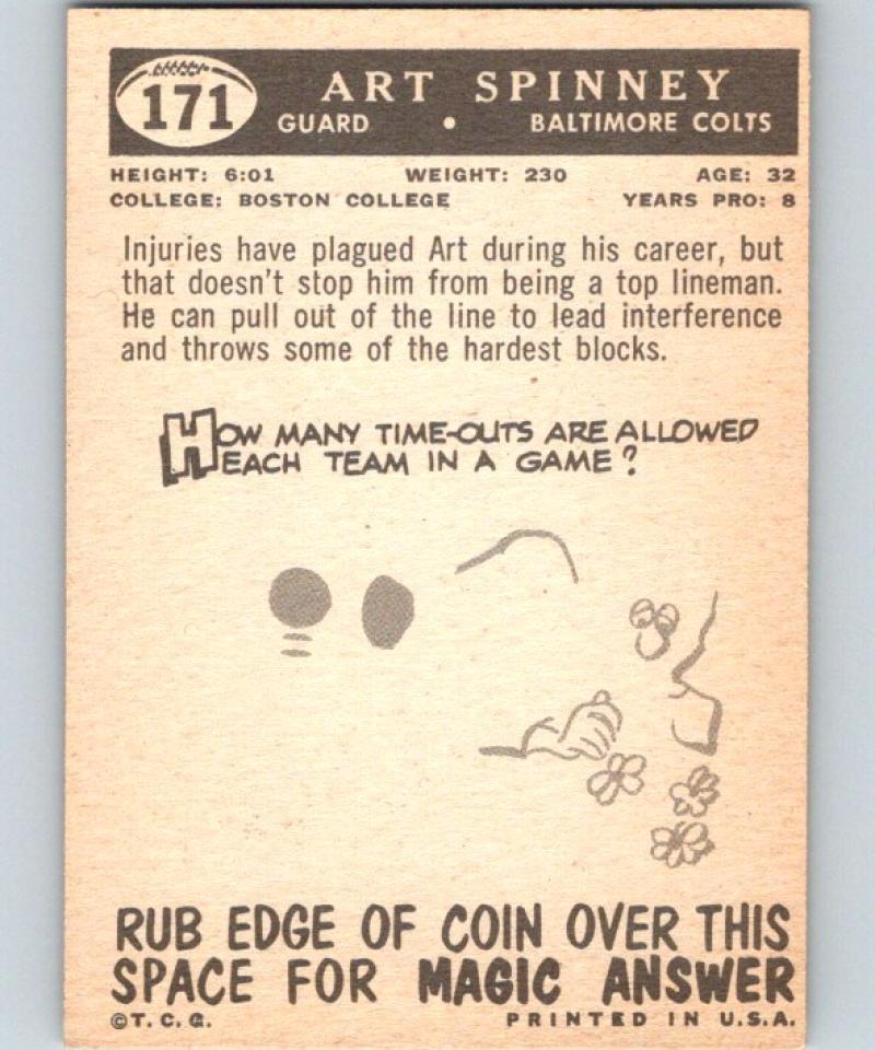 1959 Topps #171 Art Spinney Football NFL Colts Vintage 04386