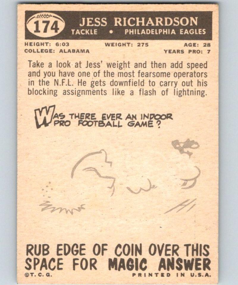 1959 Topps #174 Jesse Richardson Football NFL RC Rookie Eagles Vintage 04387