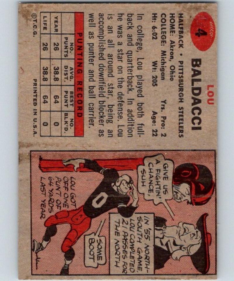 1957 Topps #4 Lou Baldacci Football NFL RC Rookie Steelers Vintage 04388