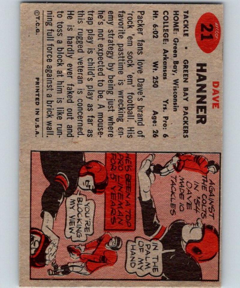 1957 Topps #21 Dave Hanner Football NFL Packers Vintage 04390 Image 2