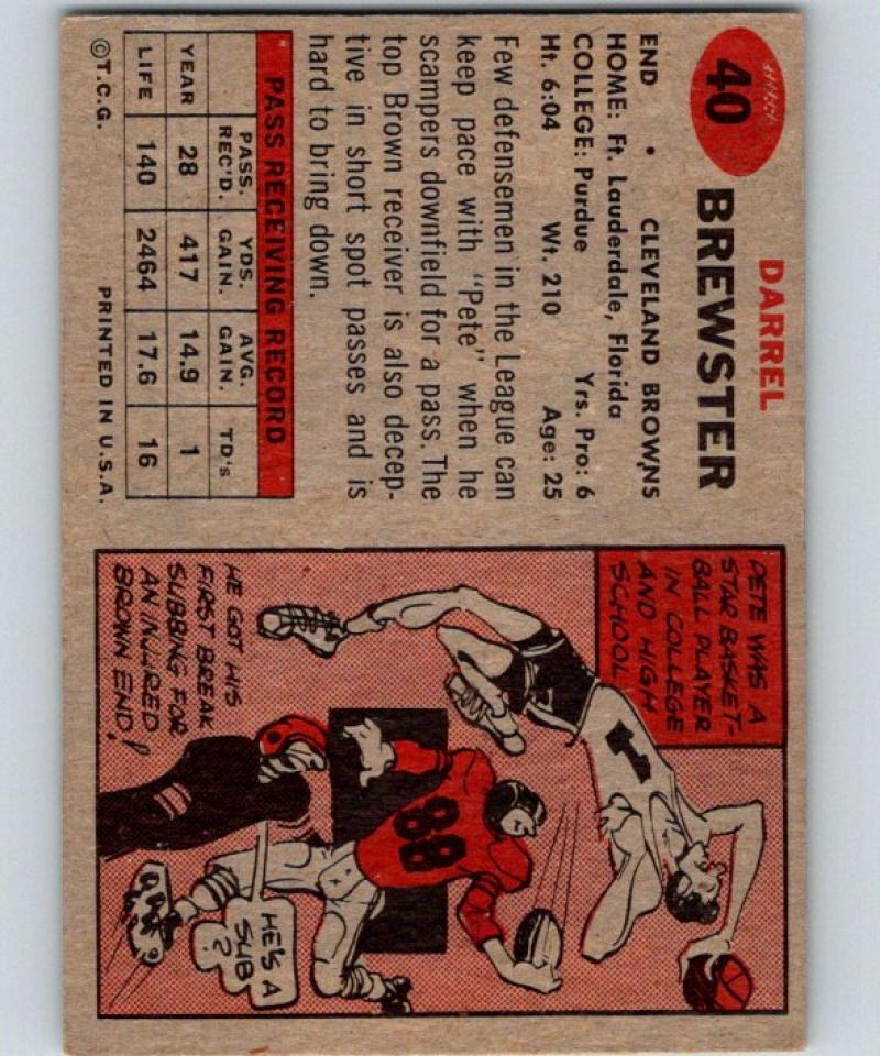 1957 Topps #40 Pete Brewster Football NFL Browns Vintage 04394 Image 2