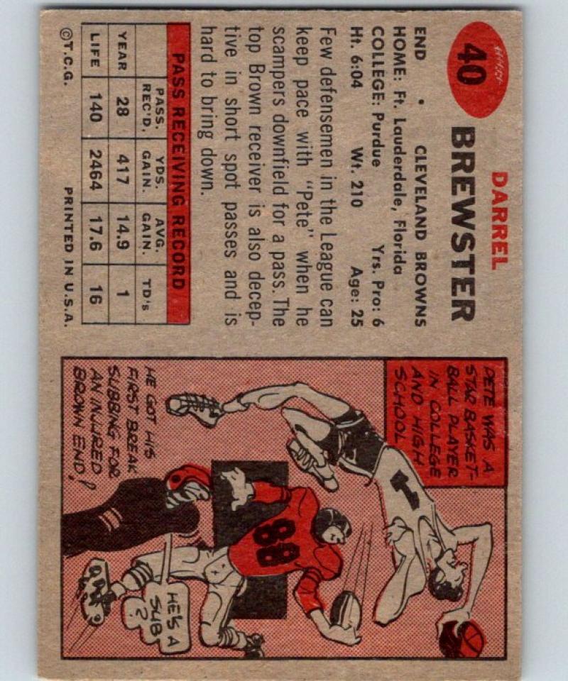 1957 Topps #40 Pete Brewster Football NFL Browns Vintage 04395