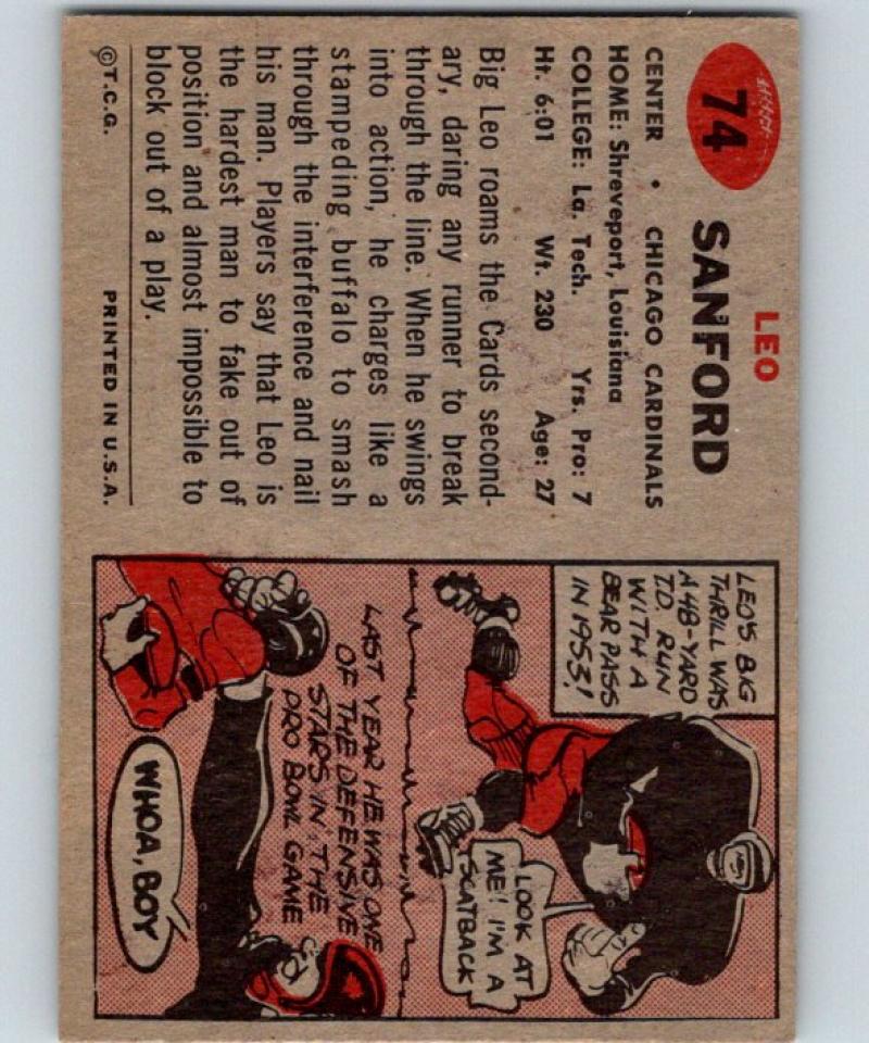 1957 Topps #74 Leo Sanford Football NFL Vintage 04402 Image 2