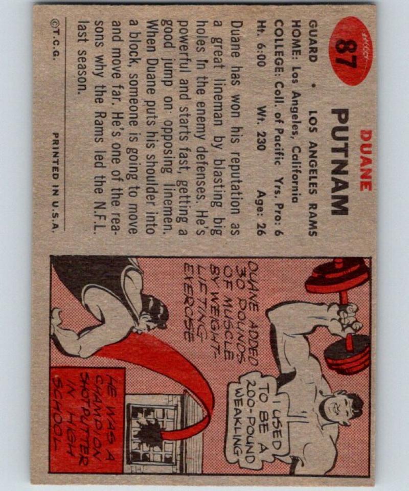 1957 Topps #87 Duane Putnam Football NFL RC Rookie LA Rams Vintage 04405 Image 2