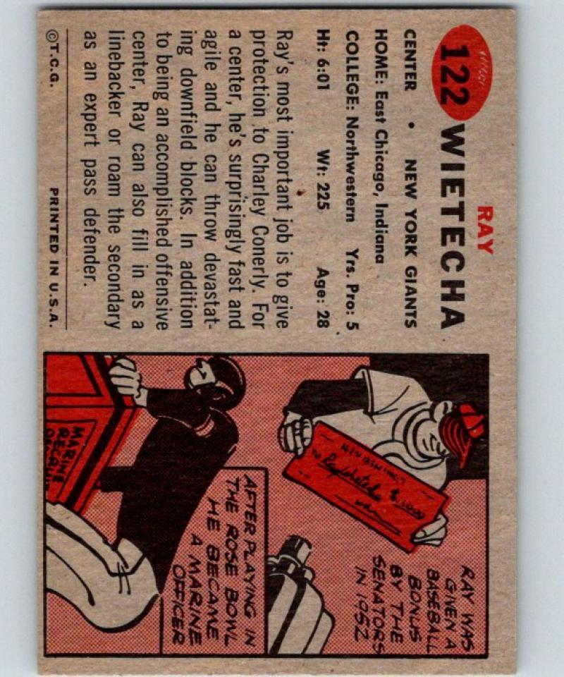 1957 Topps #122 Ray Wietecha DP Football NFL NY Giants Vintage 04407 Image 2