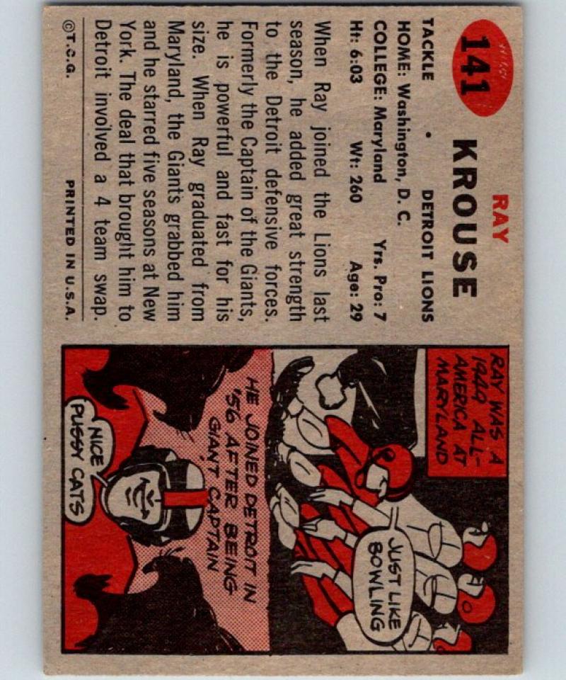 1957 Topps #141 Ray Krouse Football NFL Lions Vintage 04408