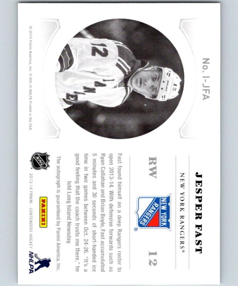 2013-14 Playoff Contenders NHL Ink Jesper Fast NHL Auto NY Rangers 04437