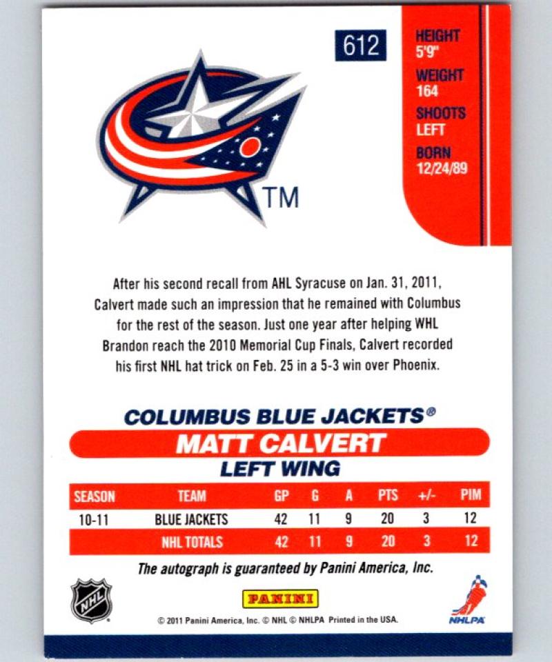2011-12 Score Rookie Hot Rookies Signatures #612 Matt Calvert Auto RC 04442
