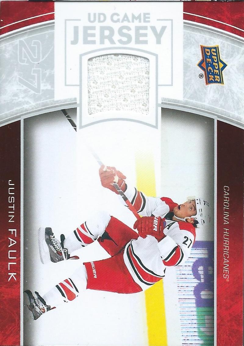 2013-14 Upper Deck UD Game Jersey #GJ-FA Justin Faulk NHL Hockey 04514 Image 1