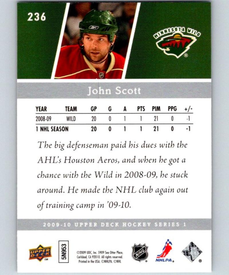 2009-10 Upper Deck #236 John Scott NHL RC Rookie Young Guns YG 04602