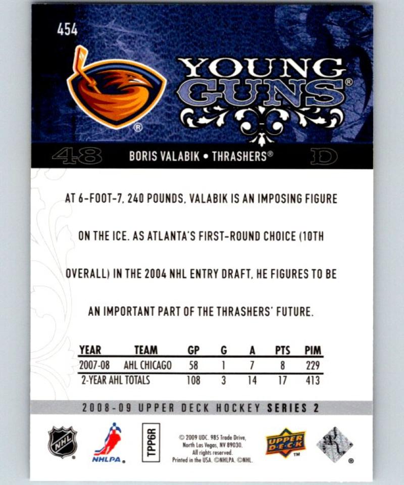 2008-09 Upper Deck #454 Boris Valabik NHL RC Rookie Young Guns YG 04626