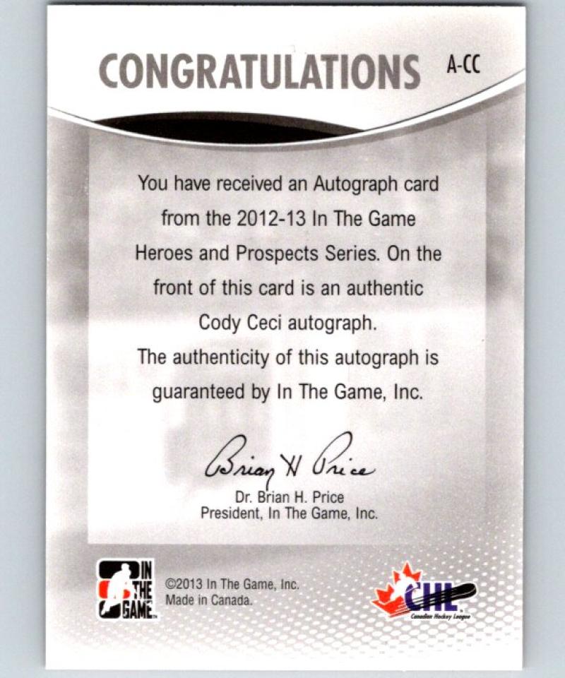 2012-13 ITG Heroes and Prospects Autographs #ACC Cody Ceci Auto 04650