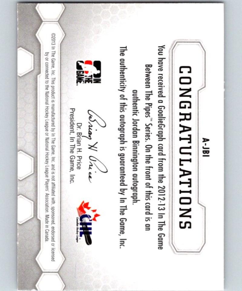 2012-13 Between The Pipes Autographs #AJBI Jordan Binnington Auto 04665