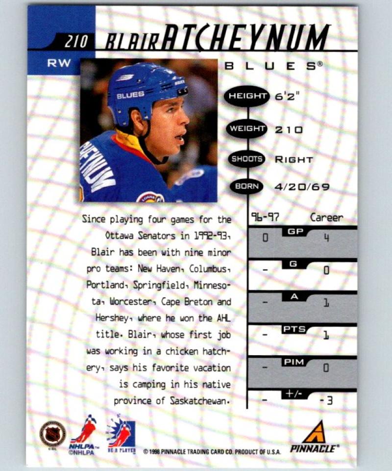 1997-98 Be A Player Autographs #210 Blair Atcheynum NHL Auto Blues 04714