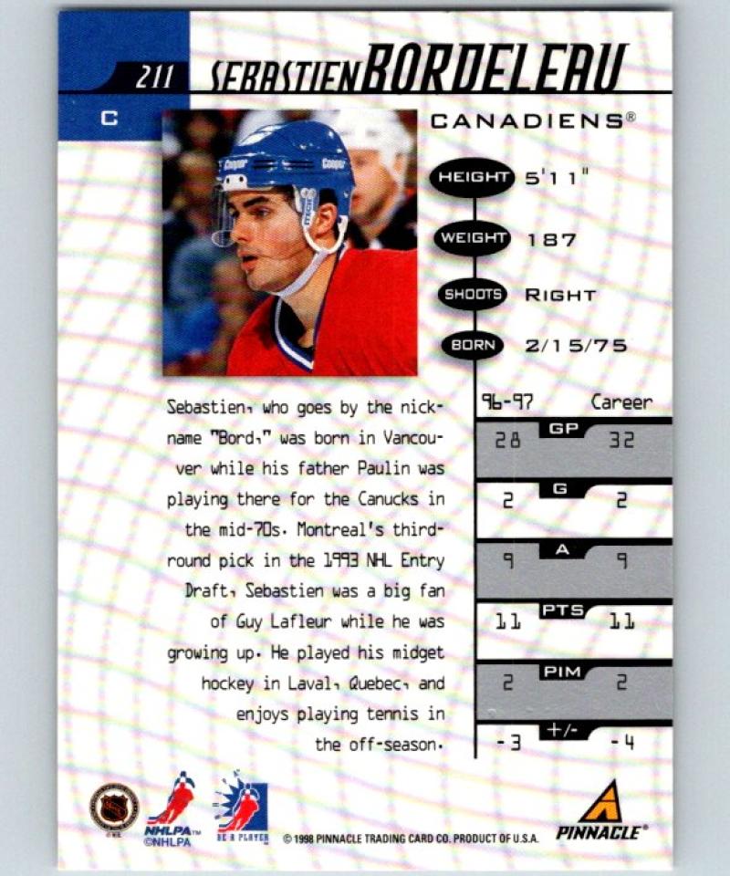 1997-98 Be A Player Autographs #211 Sebastien Bordeleau NHL Auto 04715
