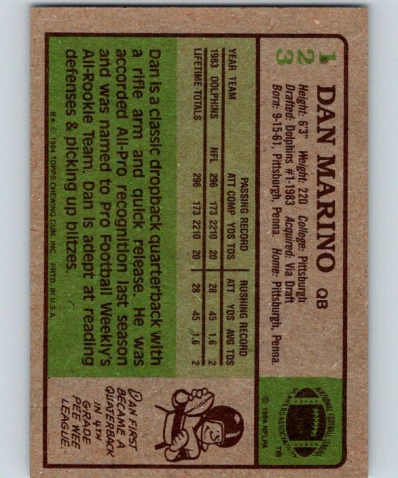 1984 Topps #123 Dan Marino NM-MT Football NFL RC Rookie Dolphins 04723