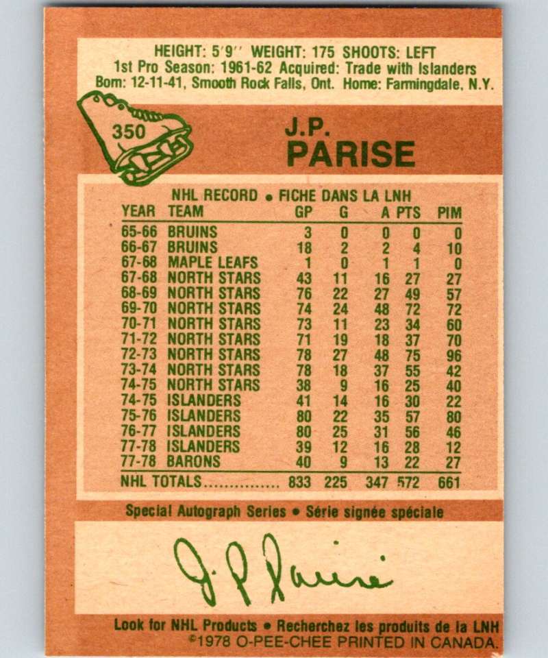 1978-79 O-Pee-Chee #350 J.P. Parise North Stars NHL 05850