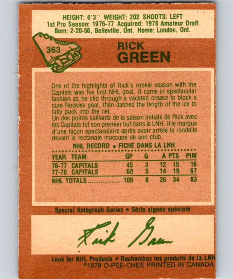 1978-79 O-Pee-Chee #363 Rick Green Capitals NHL 05863 Image 2