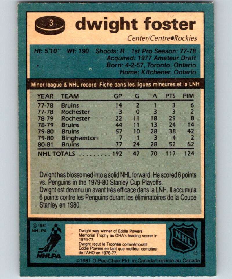 1981-82 O-Pee-Chee #3 Dwight Foster Rockies 6295