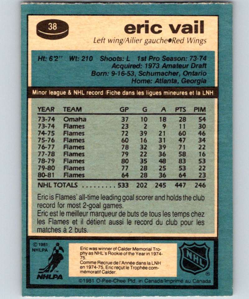 1981-82 O-Pee-Chee #38 Eric Vail Red Wings 6330