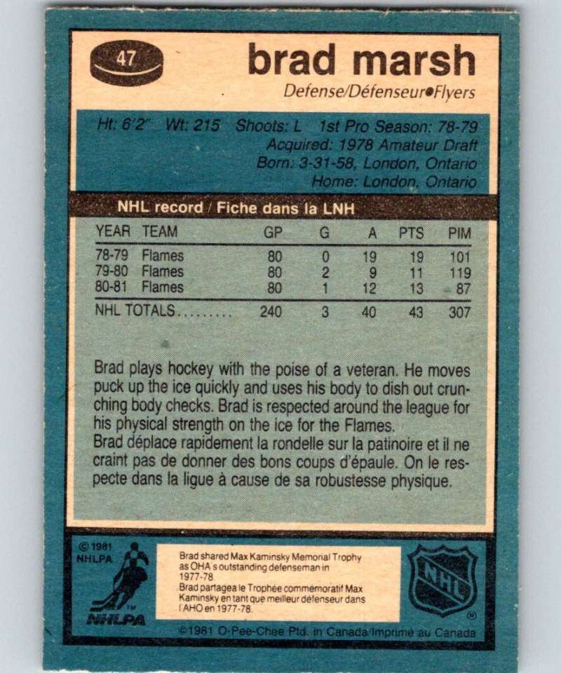 1981-82 O-Pee-Chee #47 Brad Marsh Flyers 6339