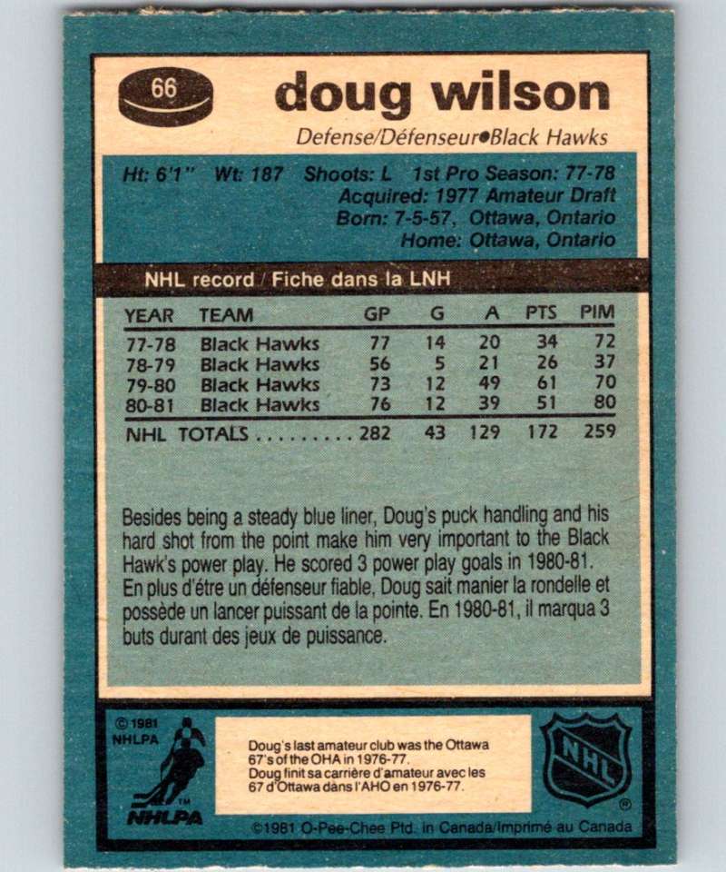 1981-82 O-Pee-Chee #66 Doug Wilson Blackhawks 6358
