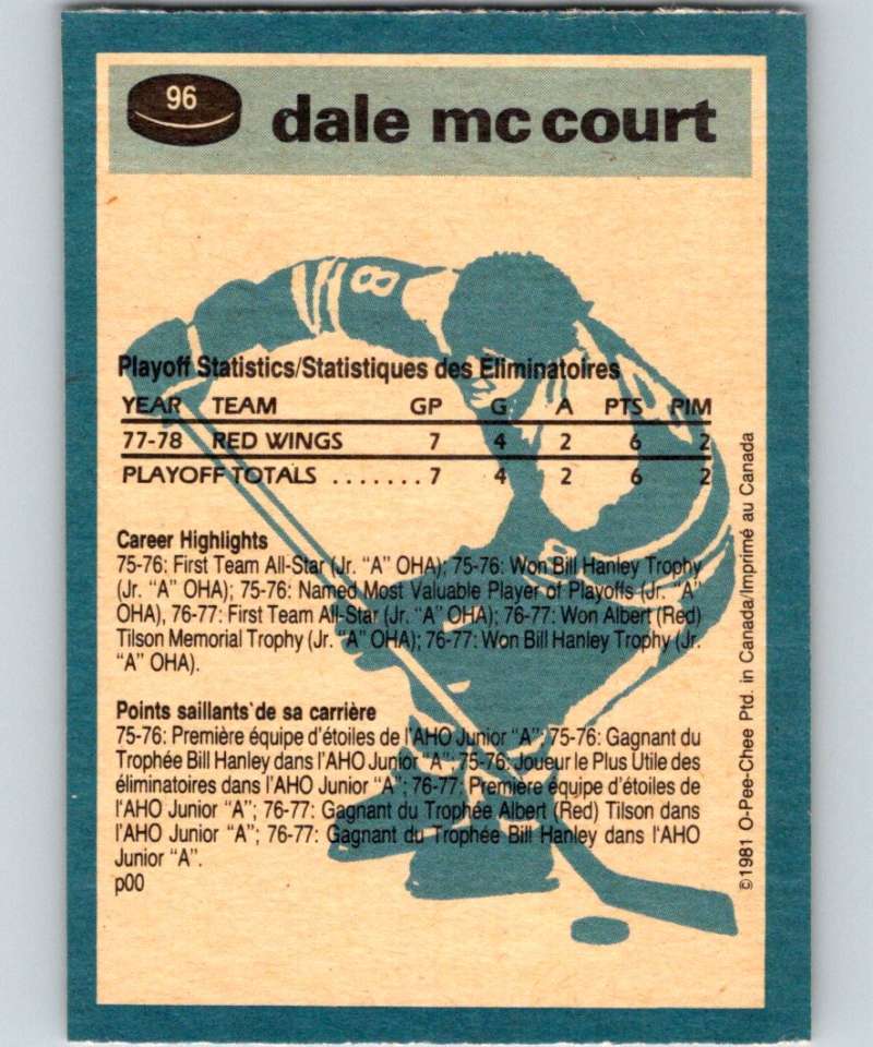 1981-82 O-Pee-Chee #96 Dale McCourt Flames 6389