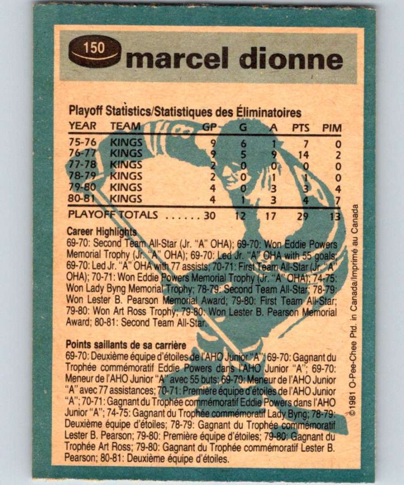 1981-82 O-Pee-Chee #150 Marcel Dionne Kings 6443