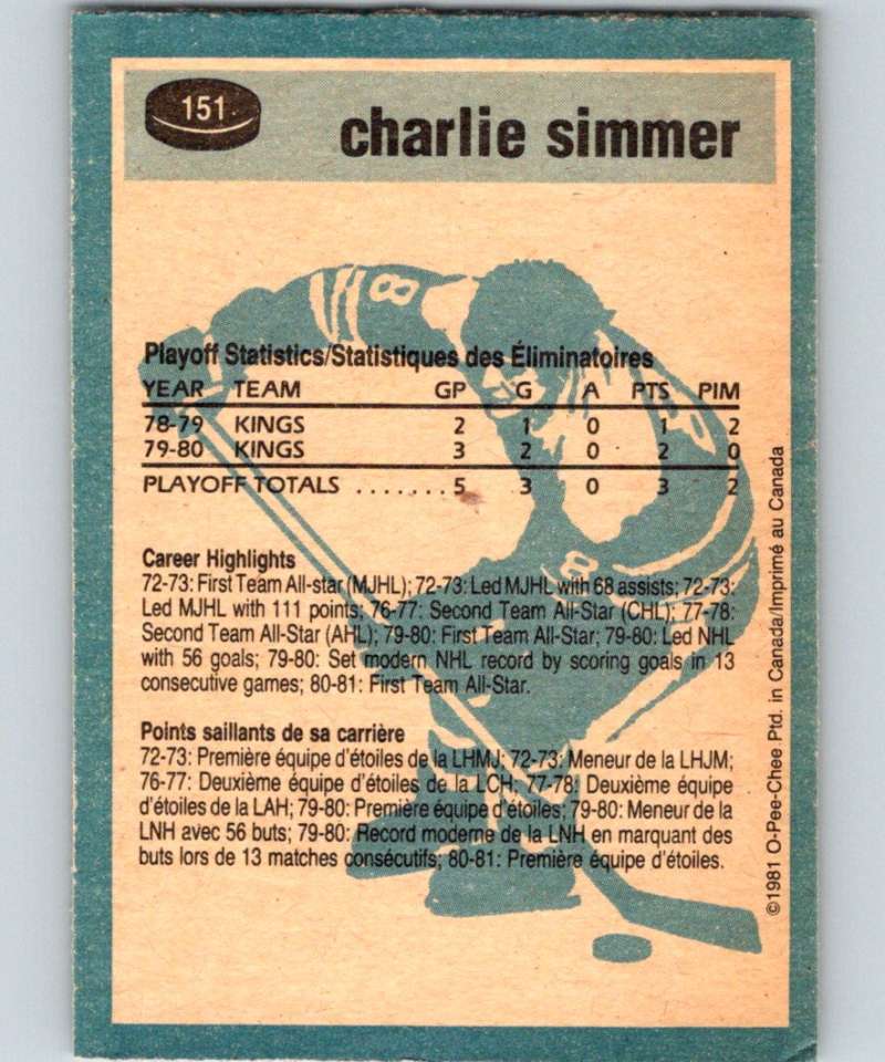 1981-82 O-Pee-Chee #151 Charlie Simmer Kings 6444