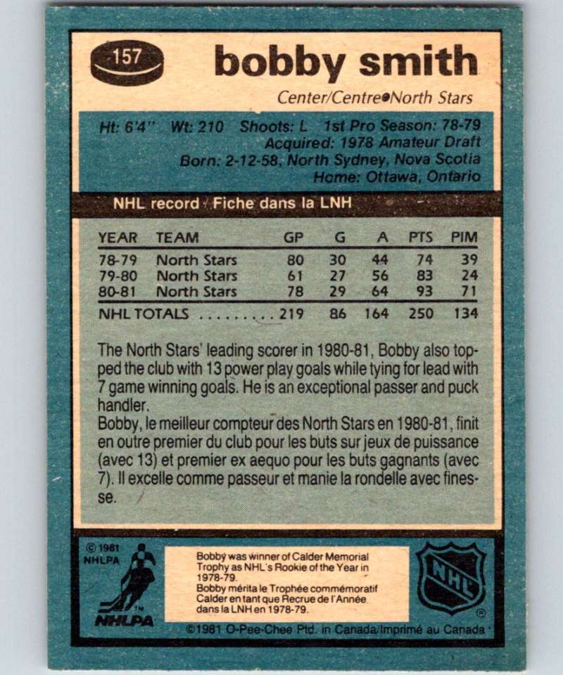 1981-82 O-Pee-Chee #157 Bobby Smith North Stars 6450
