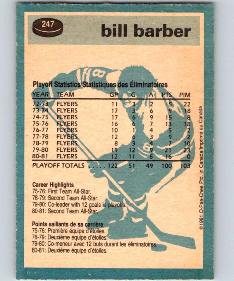 1981-82 O-Pee-Chee #247 Bill Barber Flyers 6540