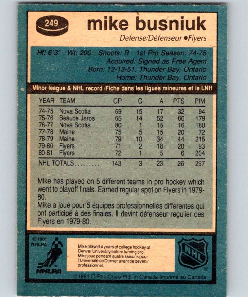 1981-82 O-Pee-Chee #249 Mike Busniuk Flyers 6542
