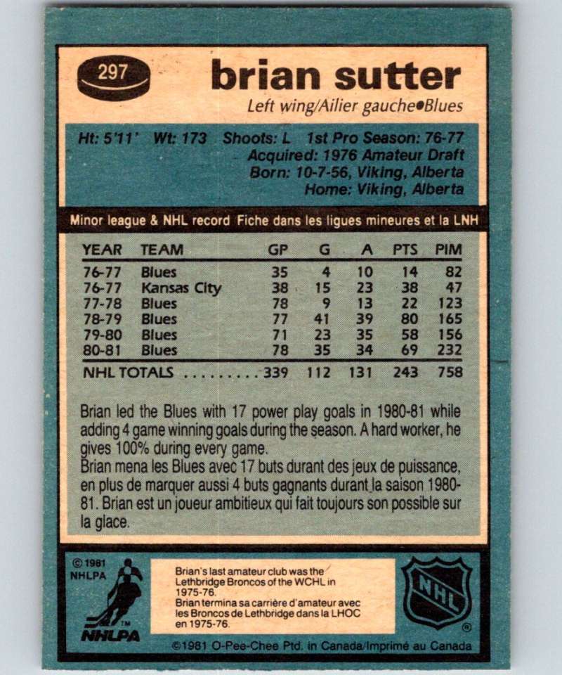 1981-82 O-Pee-Chee #297 Brian Sutter Blues 6590