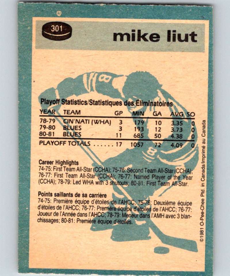 1981-82 O-Pee-Chee #301 Mike Liut Blues 6594